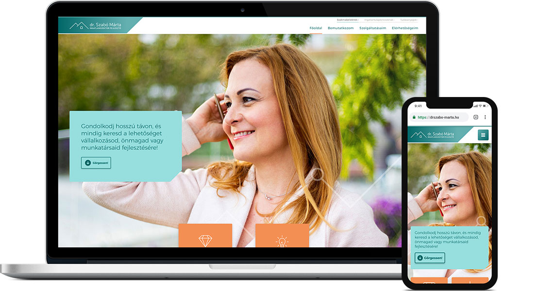 dr. Szabó Márta egyedi fejlesztésű bemutatkozó weboldal